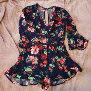 Navy and floral romper